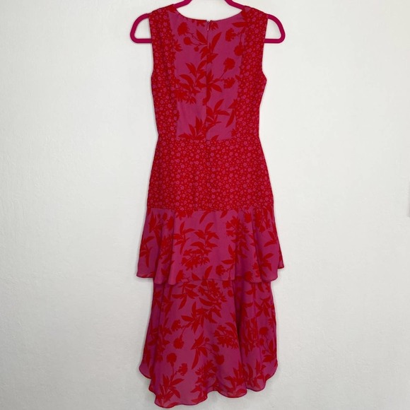 Sam Edelman Pink Mixed Floral Sleeveless Tiered Midi Dress 0 - Picture 14 of 14